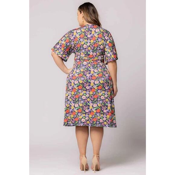 Kiyonna Gia Floral Midi Dress 2X Pockets Empire Waist Colorful Packable Party - Picture 5 of 11